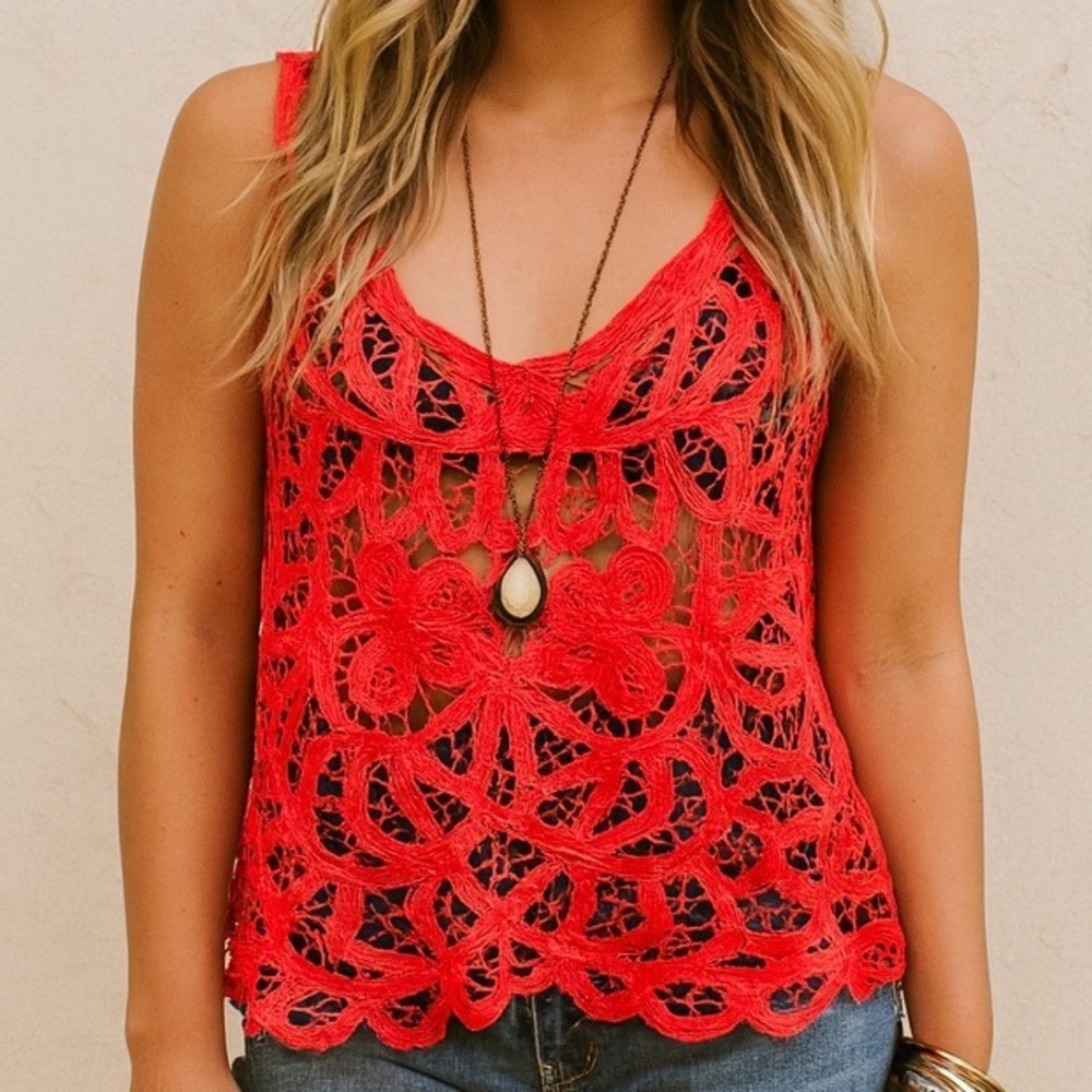 verty Women's Sleeveless Open Work Lace Layering Tank Cami Cropped Top‎ Sz M / L